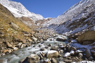 High alpine landscape with a stream of meltwater in South Tyrol, Italy