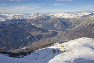 The town of Bormio is nestled in the Ortler-Cevedale mountain range in Italy. The landscape is