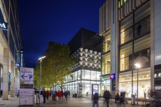 Prager Straße in the evening with the Centrum Gallery, Dresden, Saxony, Germany