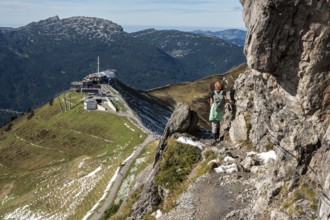 View from Kanzelwand to Kanzelwandbahn mountain station, Kleinwalsertal, Vorarlberg, Allgäu Alps,