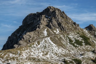 Summit with Kanzelwand summit cross, Kleinwalsertal, Vorarlberg, Allgäu Alps, Austria