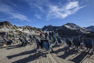 Sun terrace at Kanzelwand summit station, Kleiwalsertal, Allgäu Alps, Allgäu, Vorarlberg, Austria