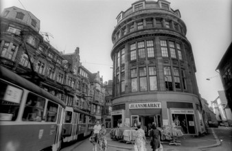 Germany, Halle, 5.8.1992, streetscape with tram