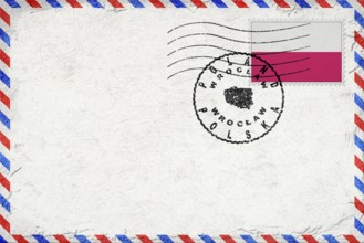 Poland Wroclaw Vintage Air Mail Envelope with Flag and Postmark