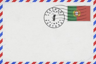 Portugal Coimbra Vintage Air Mail Envelope with Flag and Postmark