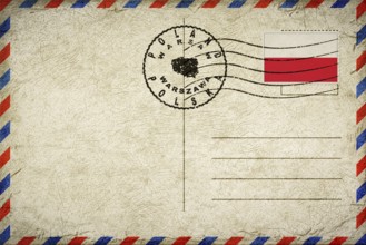 Poland Warsaw Vintage Air Mail Envelope with Flag and Postmark