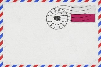Poland Krakow Vintage Air Mail Envelope with Flag and Postmark