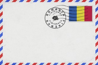 Romania Timisoara Vintage Air Mail Envelope with Flag and Postmark