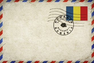 Romania Bucharest Vintage Air Mail Envelope with Flag and Postmark