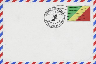 Republic of the Congo Ouesso Vintage Air Mail Envelope with Flag and Postmark