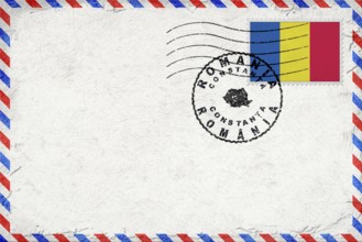 Romania Constanta Vintage Air Mail Envelope with Flag and Postmark