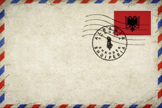 Albania Shkodra Vintage Air Mail Envelope with Flag and Postmark