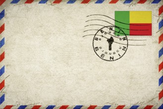 Benin Djougou Vintage Air Mail Envelope with Flag and Postmark