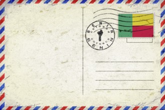 Benin Cotonou Vintage Air Mail Envelope with Flag and Postmark