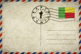 Benin Parakou Vintage Air Mail Envelope with Flag and Postmark