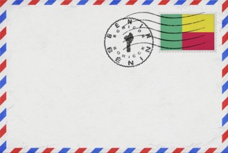 Benin Bohicon Vintage Air Mail Envelope with Flag and Postmark