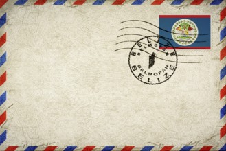 Belize Belmopan Vintage Air Mail Envelope with Flag and Postmark