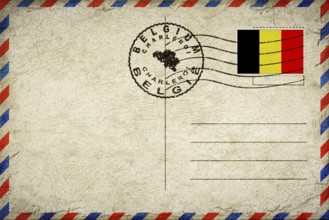 Belgium Charleroi Vintage Air Mail Envelope with Flag and Postmark