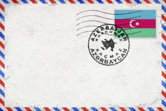 Azerbaijan Khachmaz Vintage Air Mail Envelope with Flag and Postmark