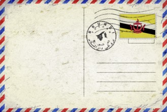 Brunei Tutong Vintage Air Mail Envelope with Flag and Postmark