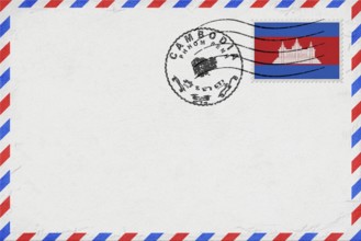 Cambodia Phnom Penh Vintage Air Mail Envelope with Flag and Postmark