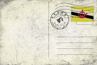 Brunei Kuala Belait Old Style Mail Envelope with Flag and Postmark