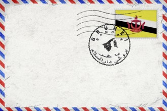 Brunei Bangar Vintage Air Mail Envelope with Flag and Postmark