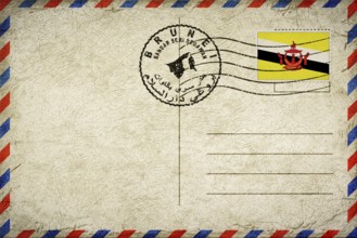 Brunei Bandar Seri Begawan Vintage Air Mail Envelope with Flag and Postmark