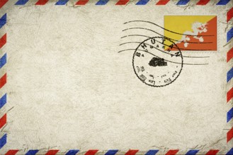 Bhutan Punakh? Vintage Air Mail Envelope with Flag and Postmark