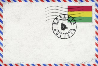 Bolivia Cochabamba Vintage Air Mail Envelope with Flag and Postmark