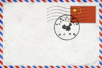 China Shanghai Vintage Air Mail Envelope with Flag and Postmark
