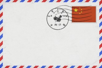 China Wuhan Vintage Air Mail Envelope with Flag and Postmark