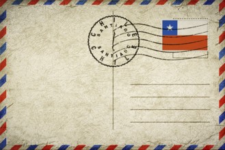 Chile Santiago Vintage Air Mail Envelope with Flag and Postmark