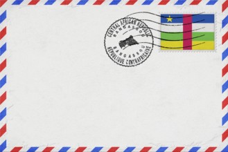 Central African Republic Bangassou Vintage Air Mail Envelope with Flag and Postmark