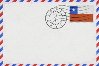 Chile Concepcion Vintage Air Mail Envelope with Flag and Postmark