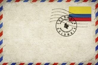 Colombia Barranquilla Vintage Air Mail Envelope with Flag and Postmark