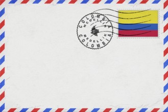 Colombia Medellin Vintage Air Mail Envelope with Flag and Postmark