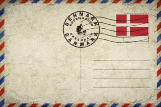 Denmark Copenhagen Vintage Air Mail Envelope with Flag and Postmark