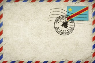 Democratic Republic of Congo Kinshasa Vintage Air Mail Envelope with Flag and Postmark