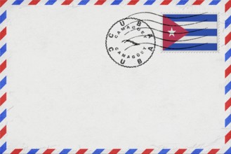 Cuba Camaguey Vintage Air Mail Envelope with Flag and Postmark