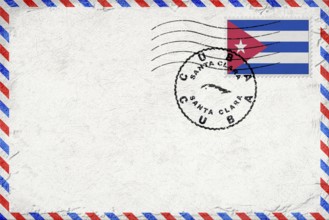 Cuba Santa Clara Vintage Air Mail Envelope with Flag and Postmark