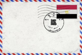 Egypt Aswan Vintage Air Mail Envelope with Flag and Postmark