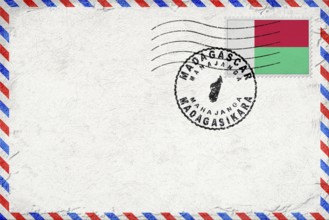 Madagascar Mahajanga Vintage Air Mail Envelope with Flag and Postmark