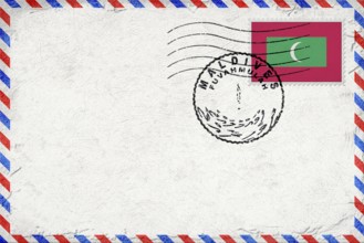 Maldives Fuvahmulah Vintage Air Mail Envelope with Flag and Postmark