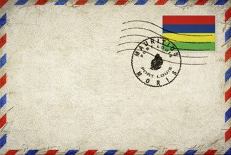 Mauritius Port Louis Vintage Air Mail Envelope with Flag and Postmark