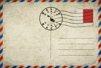 Malta Mosta Vintage Air Mail Envelope with Flag and Postmark