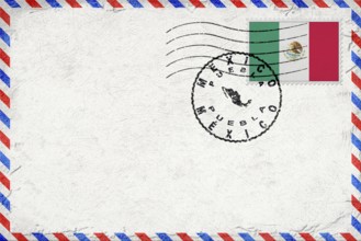 Mexico Puebla Vintage Air Mail Envelope with Flag and Postmark