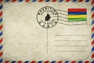 Mauritius Quatre Bornes Vintage Air Mail Envelope with Flag and Postmark