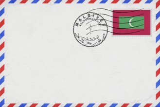 Maldives Kulhudhuffushi Vintage Air Mail Envelope with Flag and Postmark
