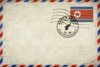 North Korea Hamhung Vintage Air Mail Envelope with Flag and Postmark